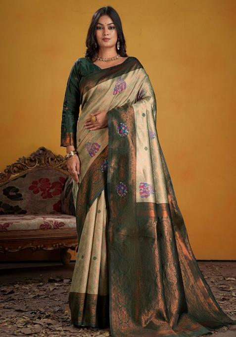 Green Zari Work Silk Saree Set