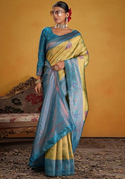 Blue Zari Work Silk Saree Set