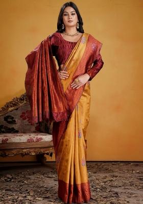Maroon Zari Work Silk Saree Set