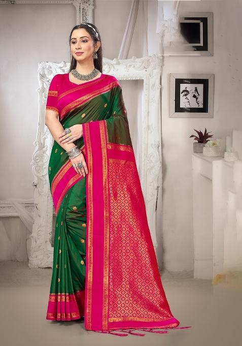 Green Zari Work Silk Saree Set