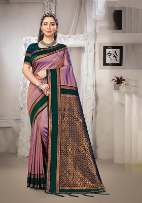 Purple Zari Work Silk Saree Set