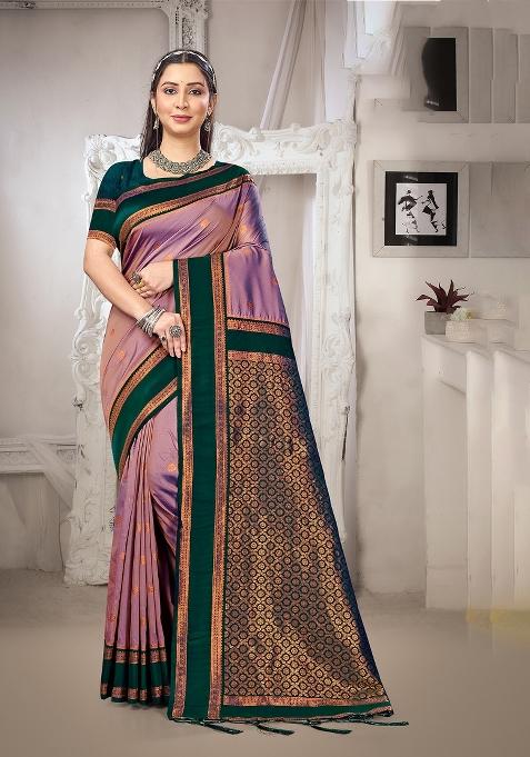 Purple Zari Work Silk Saree Set