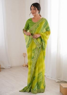Green Abstract Georgette Saree Set