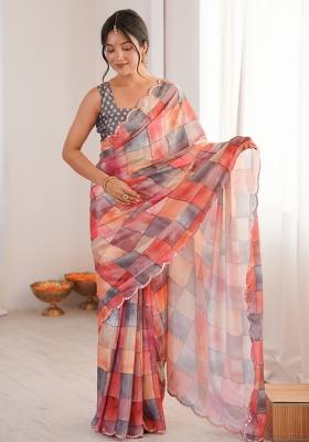 Multicolor Abstract Chiffon Saree Set
