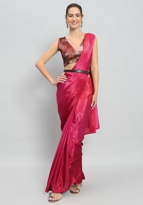 Pink Abstract Chiffon Saree Set