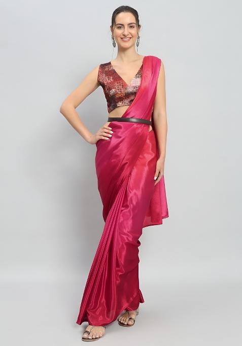 Pink Abstract Chiffon Saree Set