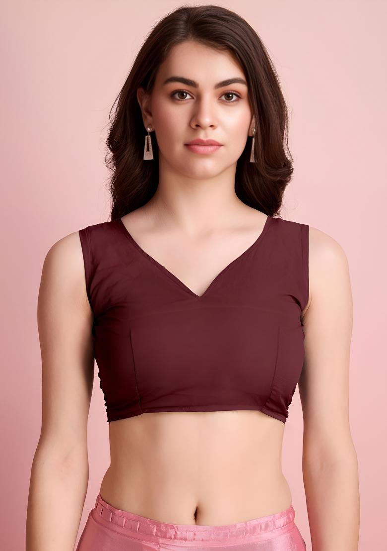 Coffee Abstract Chiffon Saree Set - Indya