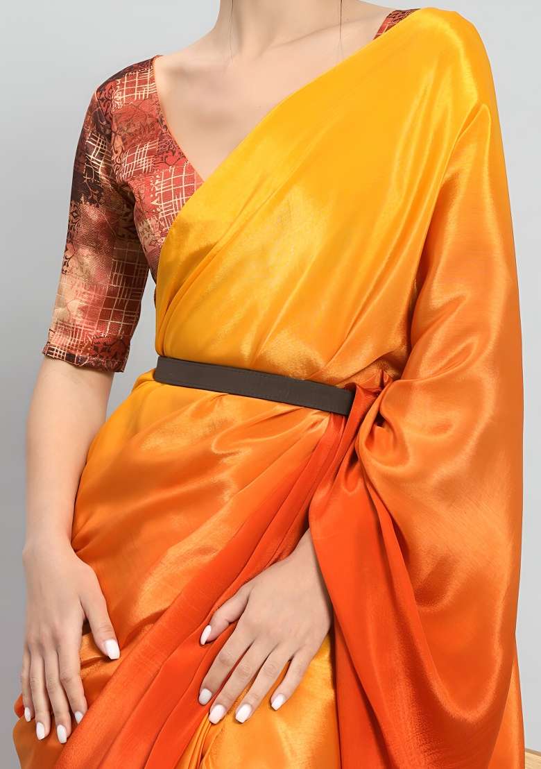 Yellow Abstract Chiffon Saree Set for Diwali and Festive Wear - Indya