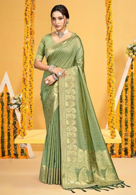 Green Zari Work Silk Saree Set