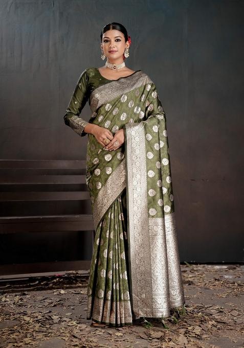 Green Zari Work Silk Saree Set
