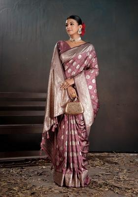 Pink Zari Work Silk Saree Set