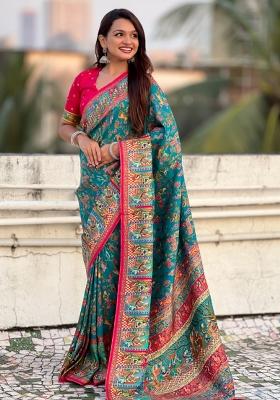 Green Abstract Viscose Saree Set