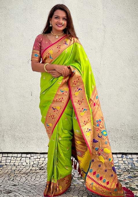 Green Zari Work Silk Saree Set