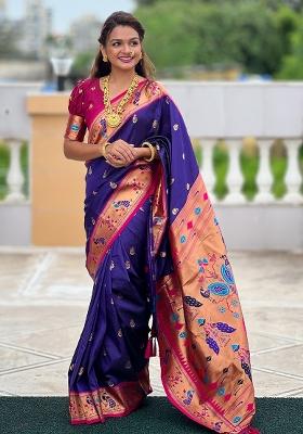Violet Zari Work Silk Saree Set
