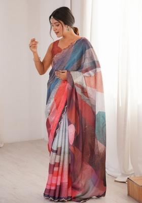 Multicolor Abstract Chiffon Saree Set