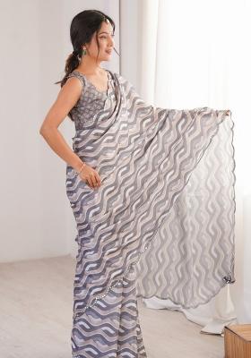 Grey Abstract Chiffon Saree Set