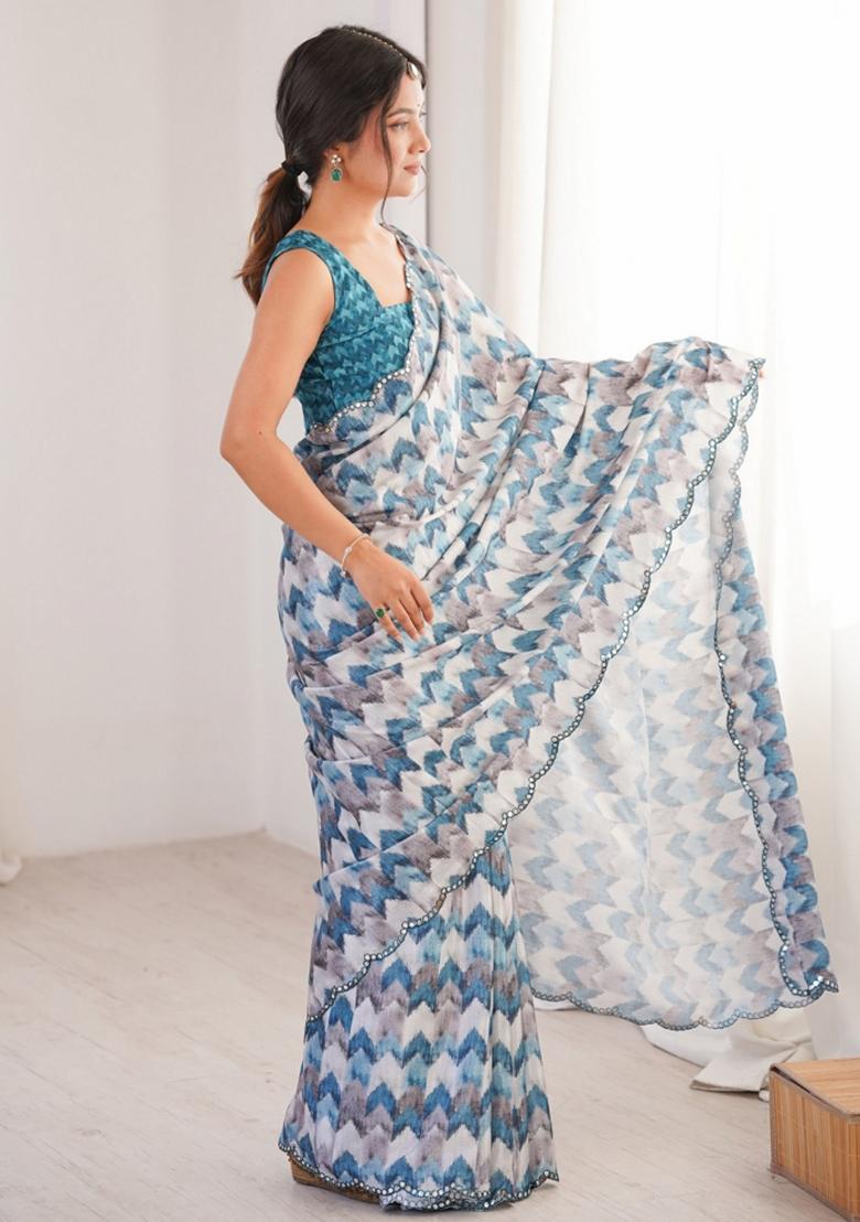 Multicolor Abstract Chiffon Saree Set - Indya