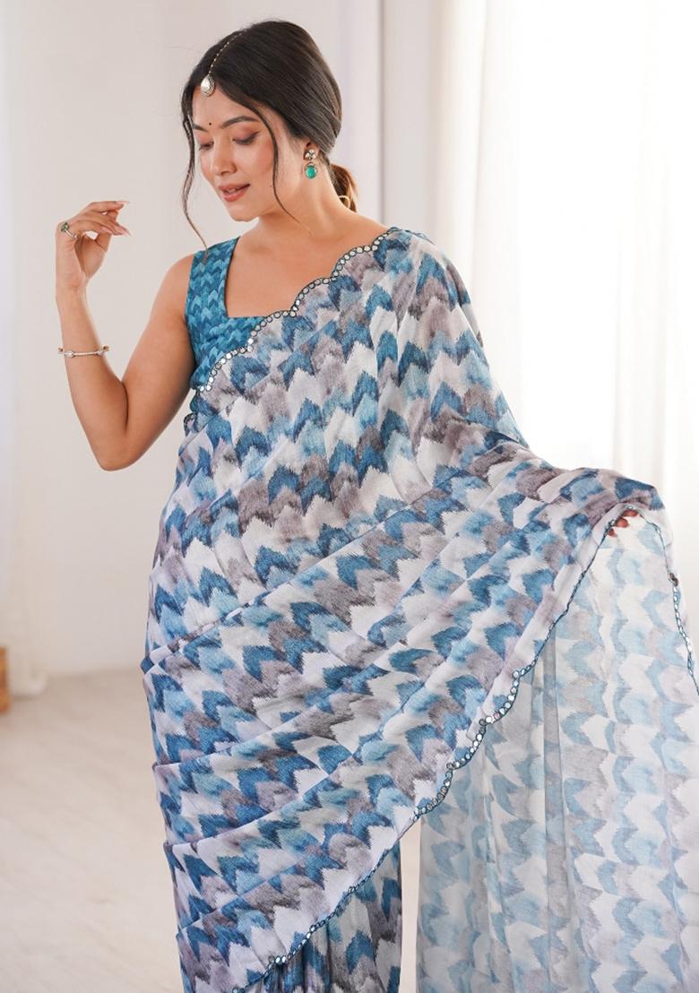 Multicolor Abstract Chiffon Saree Set - Indya