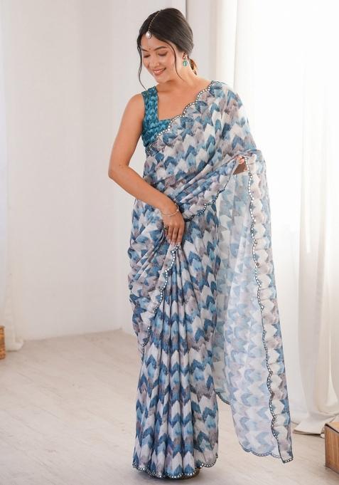 Multicolor Abstract Chiffon Saree Set