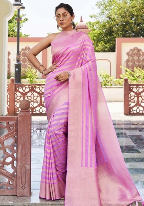 Pink Zari Work Georgette Saree Set