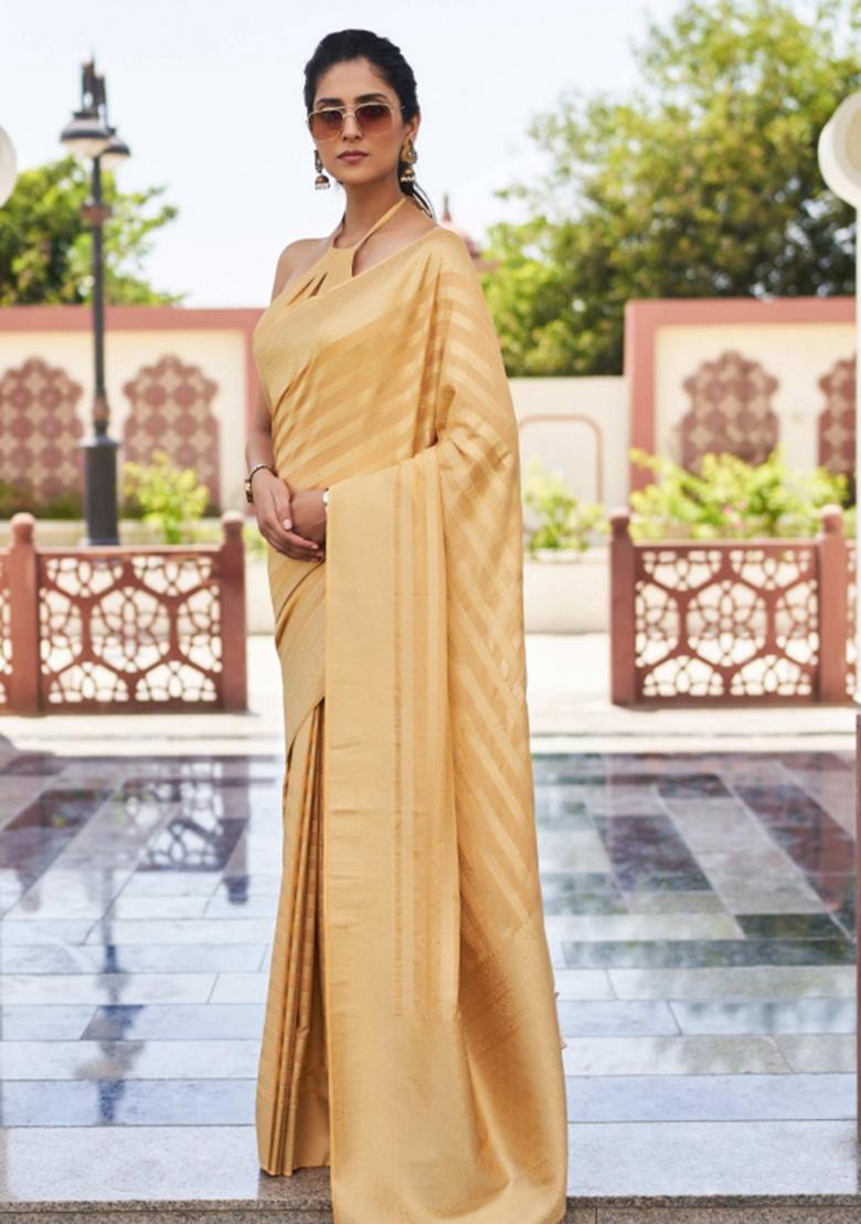 Peach Zari Work Georgette Saree Set - Indya