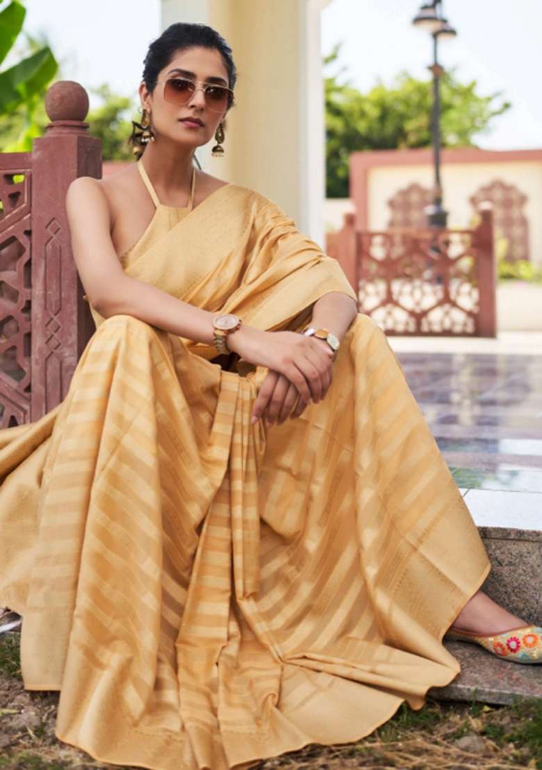 Peach Zari Work Georgette Saree Set for Diwali and Festive Wear - Indya