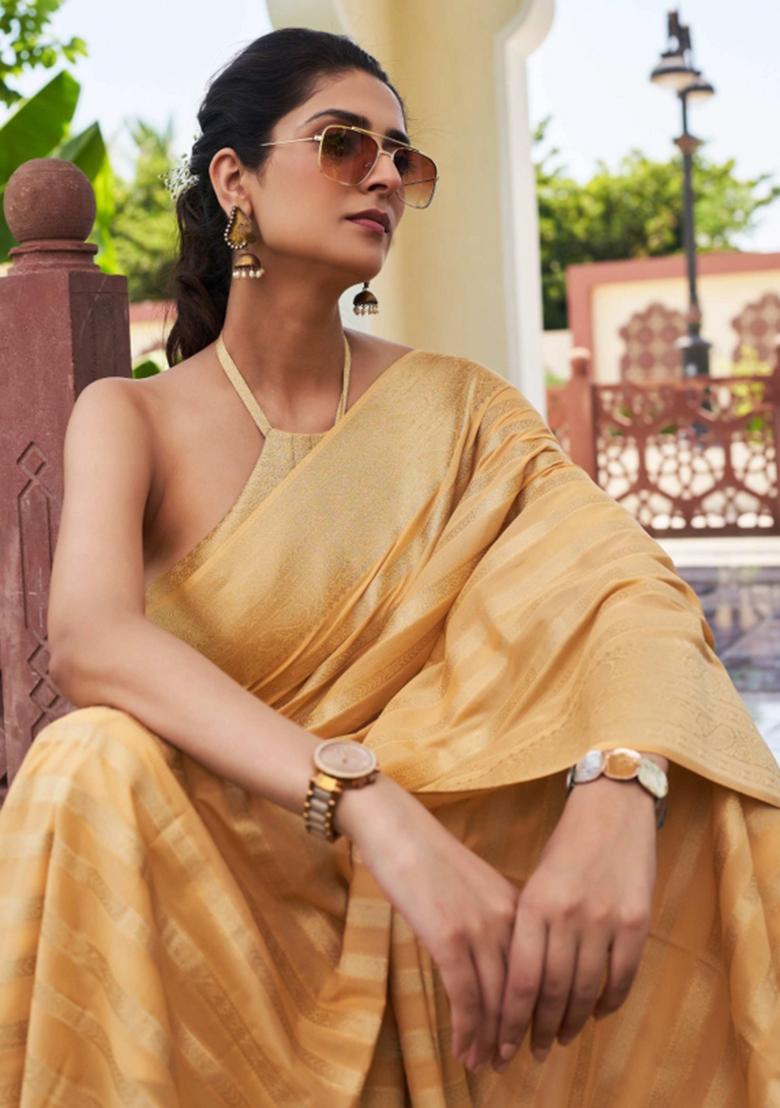 Peach Zari Work Georgette Saree Set - Indya