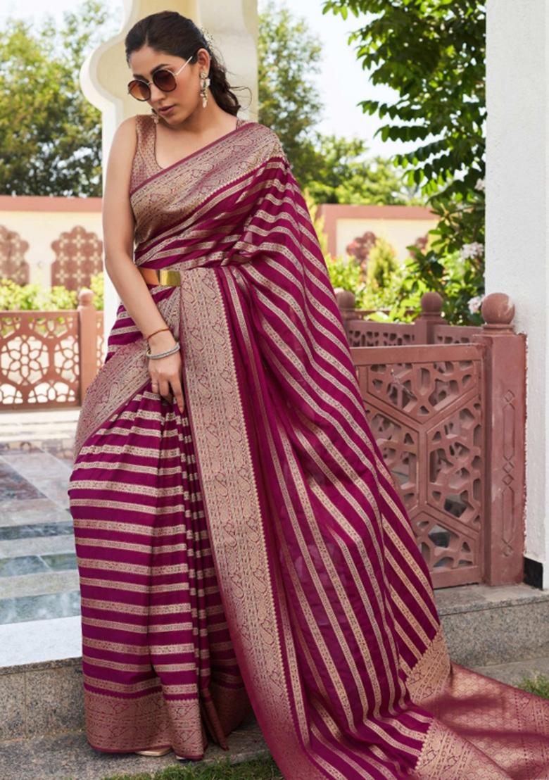 Maroon Zari Work Georgette Saree Set - Indya