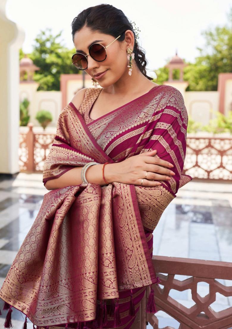 Maroon Zari Work Georgette Saree Set - Indya