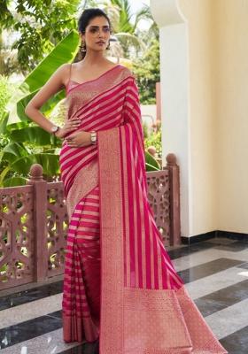 Pink Zari Work Georgette Saree Set