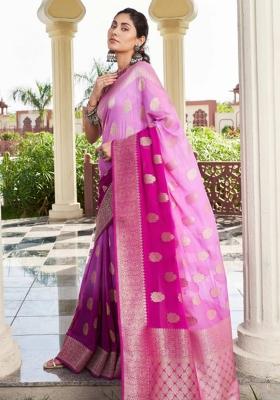 Purple Zari Work Georgette Saree Set