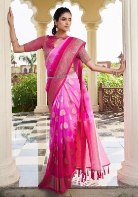 Pink Zari Work Georgette Saree Set