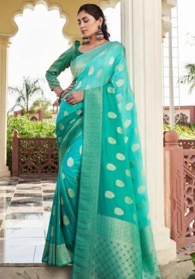 Sea Green Zari Work Georgette Saree Set
