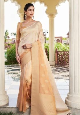 Peach Zari Work Georgette Saree Set