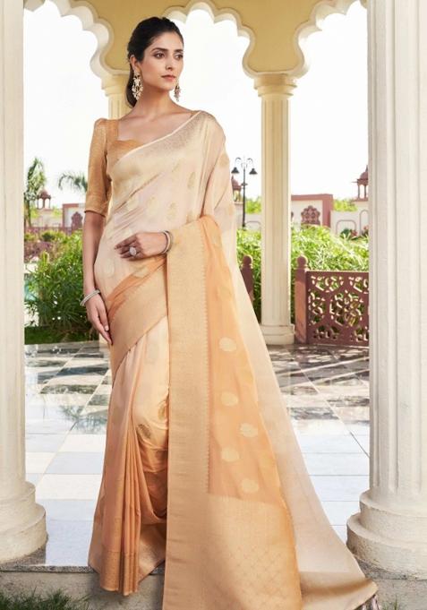 Peach Zari Work Georgette Saree Set