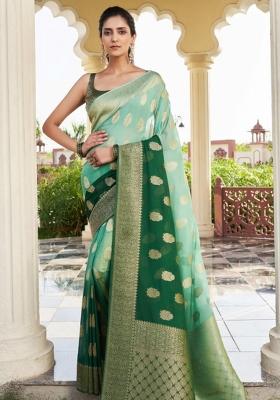 Green Zari Work Georgette Saree Set