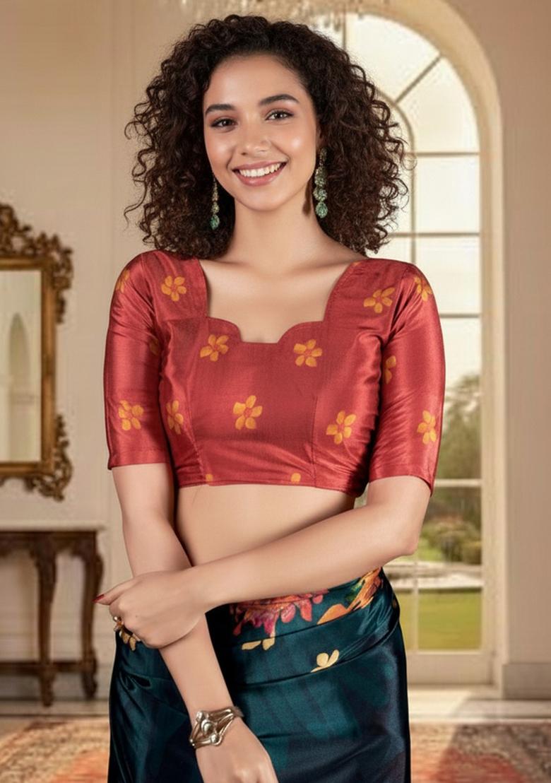 Blue Abstract Crepe Saree Set - Indya