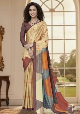 Yellow Abstract Crepe Saree Set