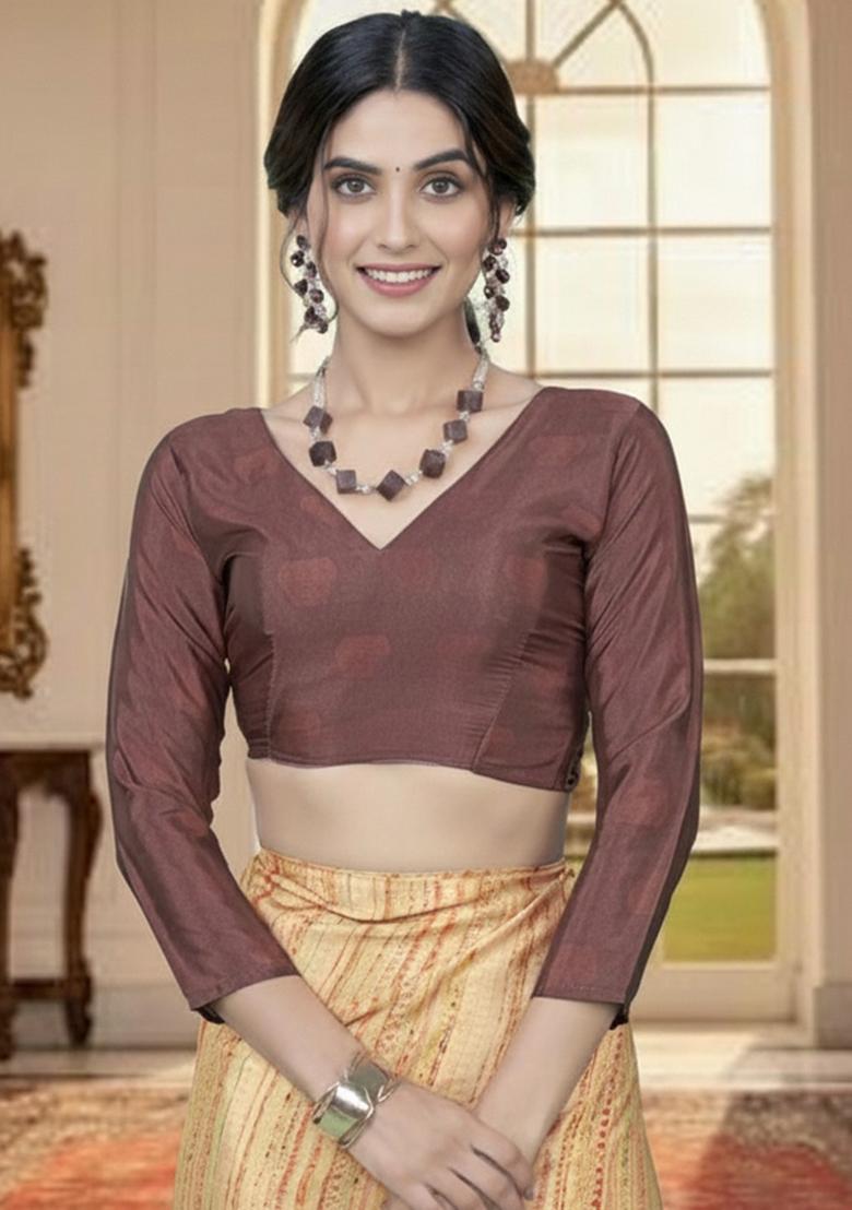 Yellow Abstract Crepe Saree Set - Indya