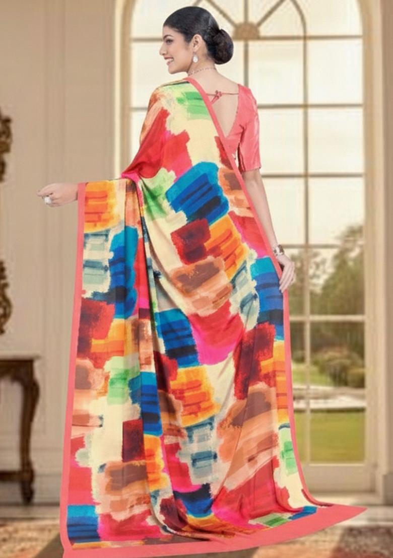 Multicolor Abstract Crepe Saree Set - Indya
