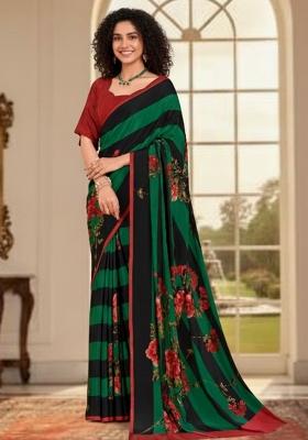 Green Abstract Crepe Saree Set