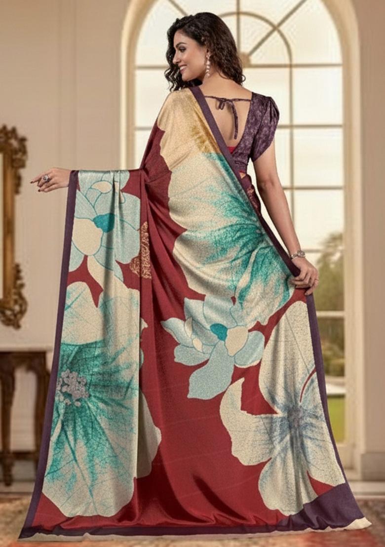 Multicolor Abstract Crepe Saree Set - Indya
