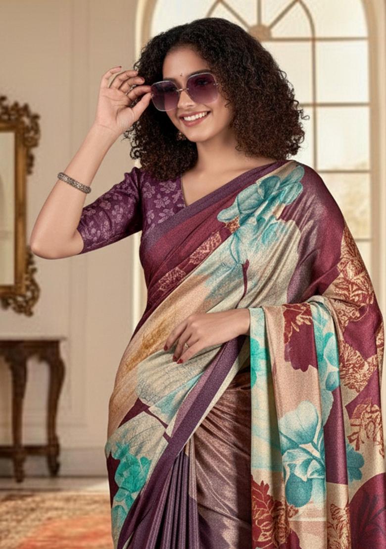 Multicolor Abstract Crepe Saree Set - Indya