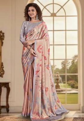 Pink Abstract Crepe Saree Set