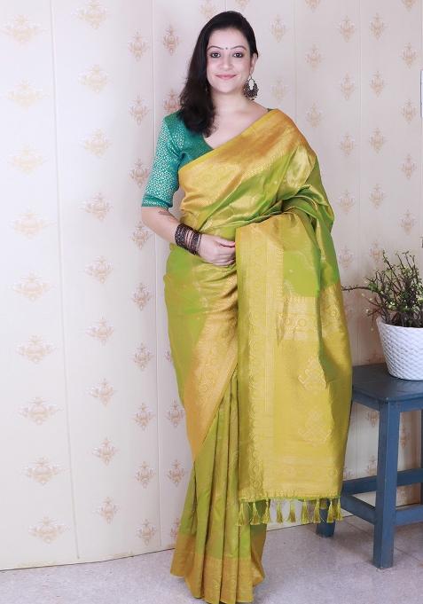 Green Zari Work Silk Saree Set