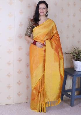 Orange Zari Work Silk Saree Set
