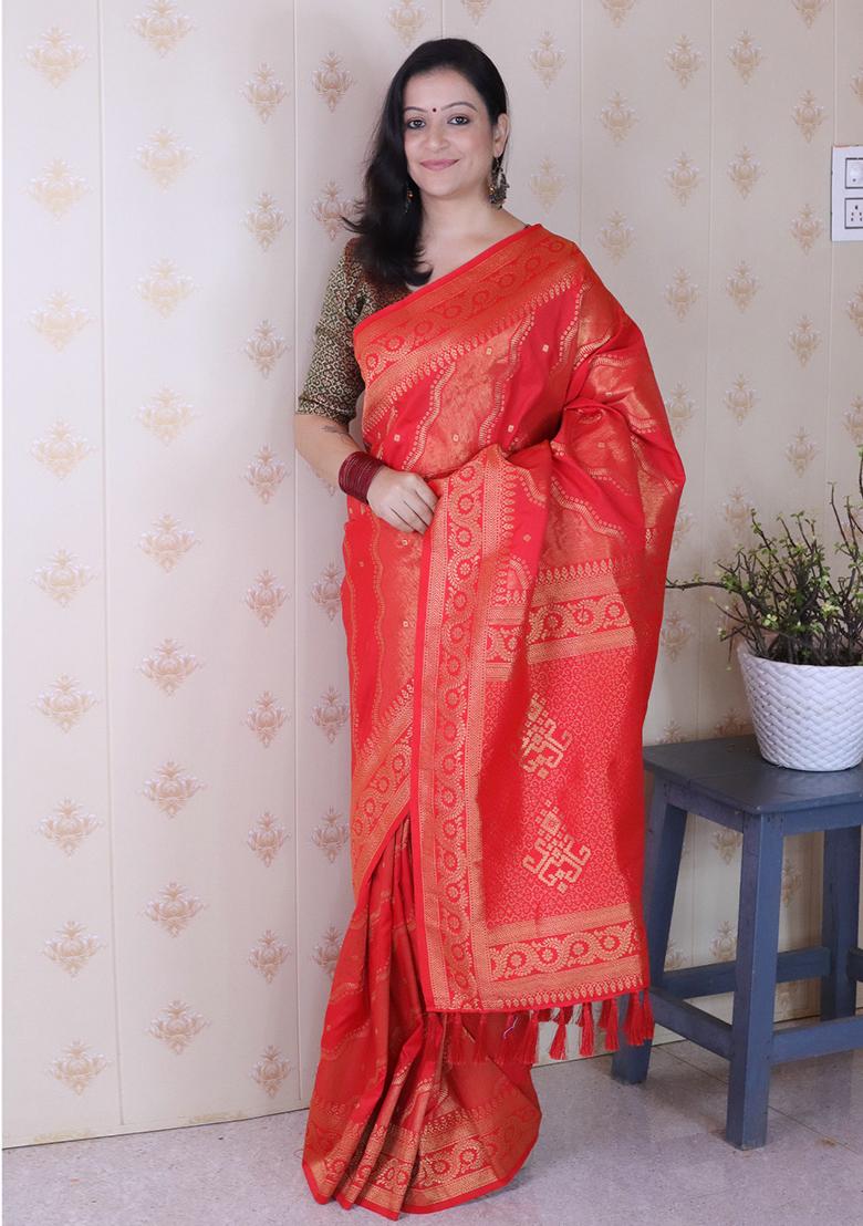 Pink Zari Work Silk Saree Set - Indya