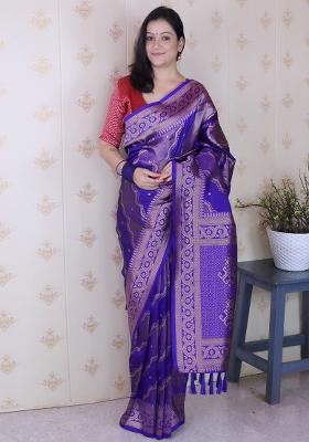Violet Zari Work Silk Saree Set