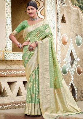 Sea Green Zari Work Silk Saree Set