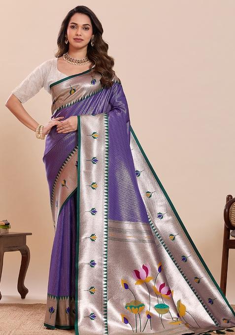 Lavender Zari Work Silk Saree Set
